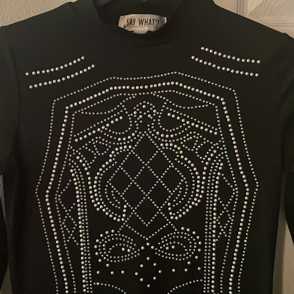 BLACK BEADED RHINESTONE BODY CON DRESS!!!🖤🤍🖤 - Picture 3 of 5